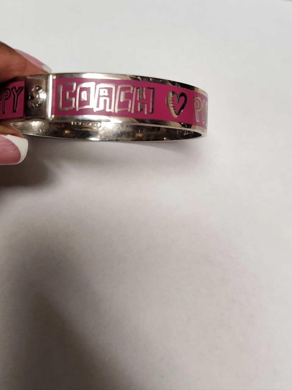 Coach Pink Enamel Logo Heart Bangle Bracelet